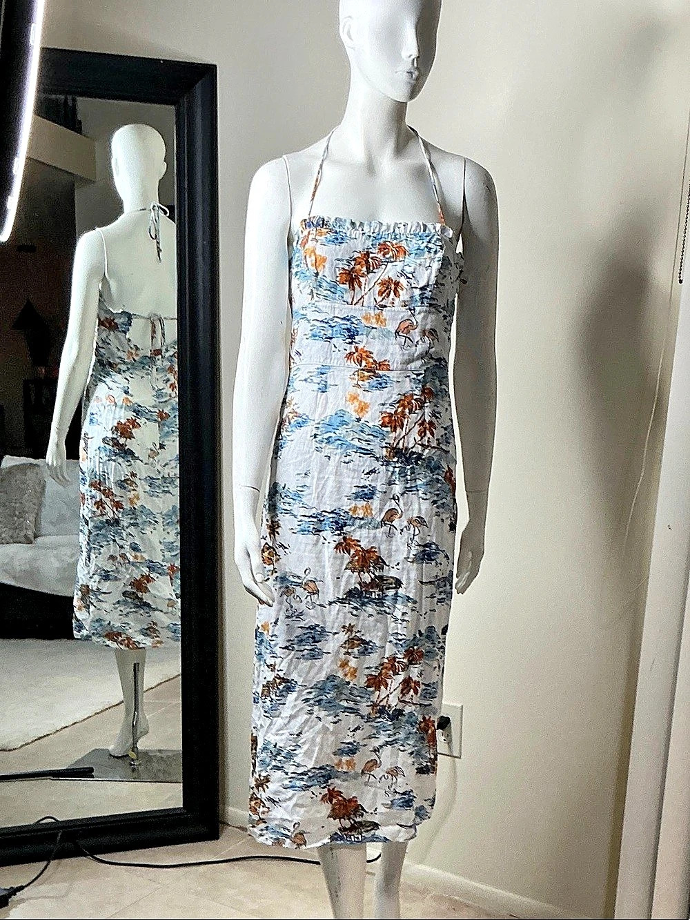 Floral Print Halter Midi Dress in White & Blue Like New by Tommy Bahama.